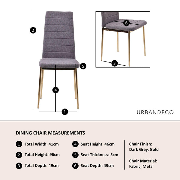 Nero Dining Chair in Dark Grey Colour Fabric with Gold Legs