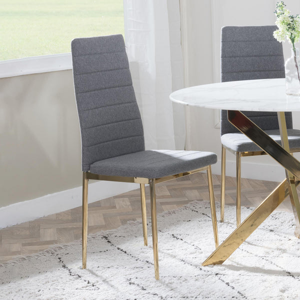 Nero Dining Chair in Dark Grey Colour Fabric with Gold Legs