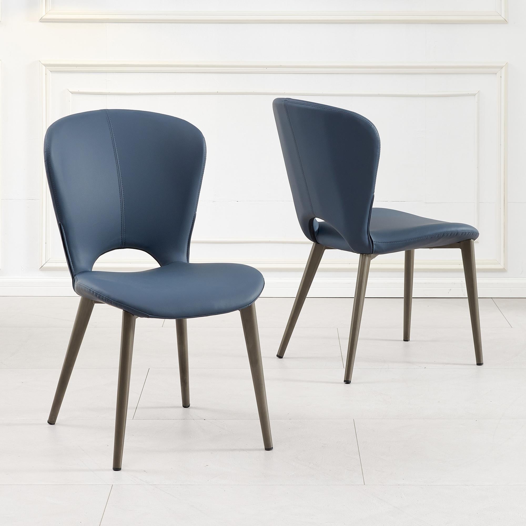 Rialto Blue Leather Dining Chair - Black Legs