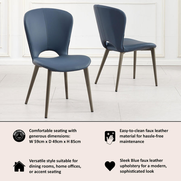 Rialto Blue Leather Dining Chair - Black Legs