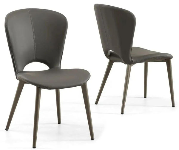 Rialto Dark Grey Leather Dining Chair - Black Legs