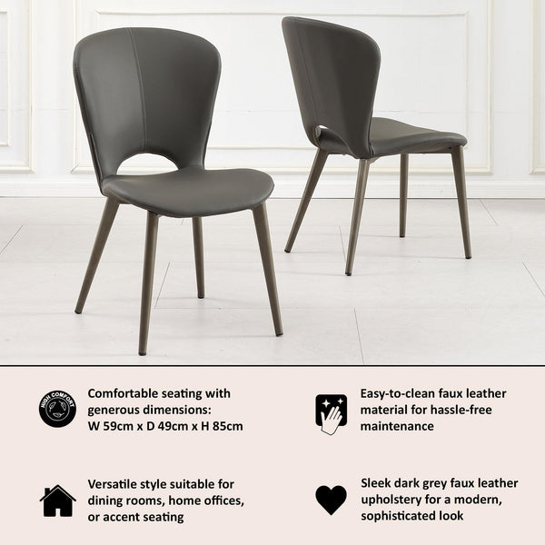 Rialto Dark Grey Leather Dining Chair - Black Legs