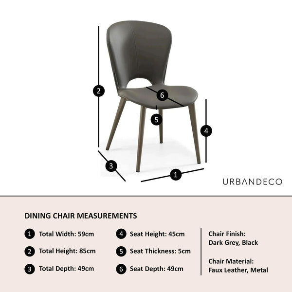 Rialto Dark Grey Leather Dining Chair - Black Legs