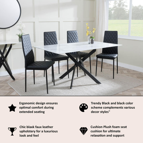Salvo Dining Chairs in Black Colour Leather and Black Metal Legs