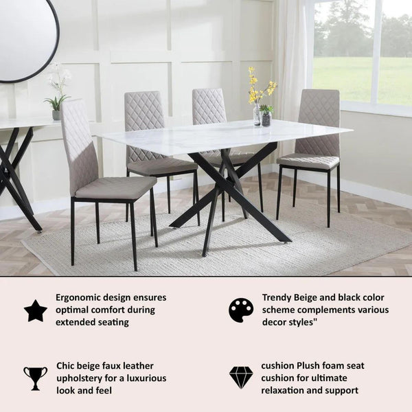Salvo Dining Chairs in Beige Colour Leather and Black Metal Legs