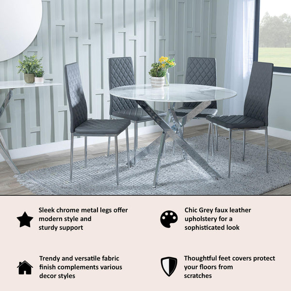 Salvo Dining Chairs in Grey Colour Leather and Chrome Metal Legs