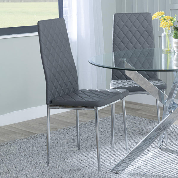 Salvo Dining Chairs in Grey Colour Leather and Chrome Metal Legs