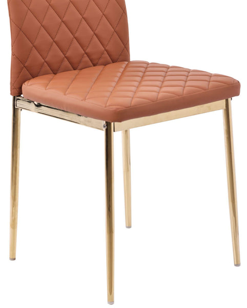 Salvo Dining Chairs in Burnt Orange Colour Leather and Gold Metal Legs
