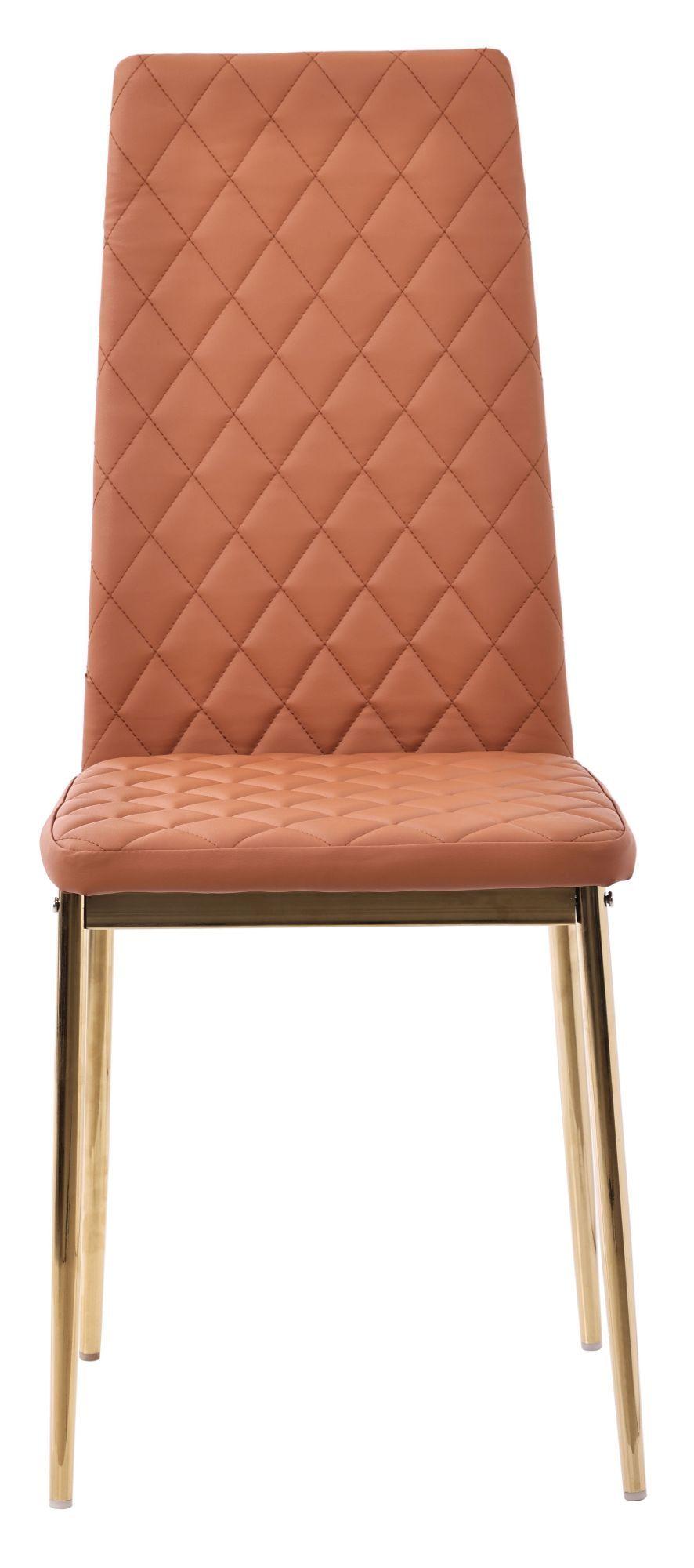 Salvo Dining Chairs in Burnt Orange Colour Leather and Gold Metal Legs