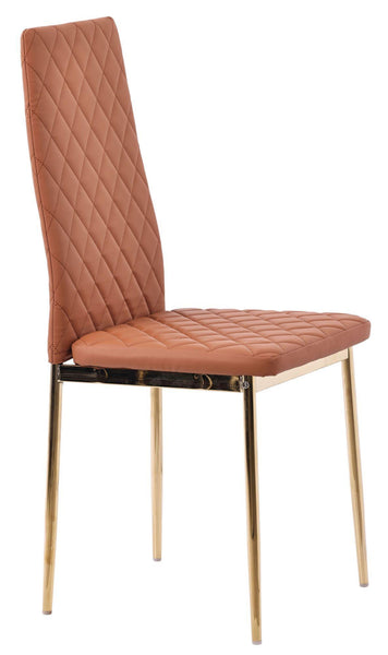 Salvo Dining Chairs in Burnt Orange Colour Leather and Gold Metal Legs