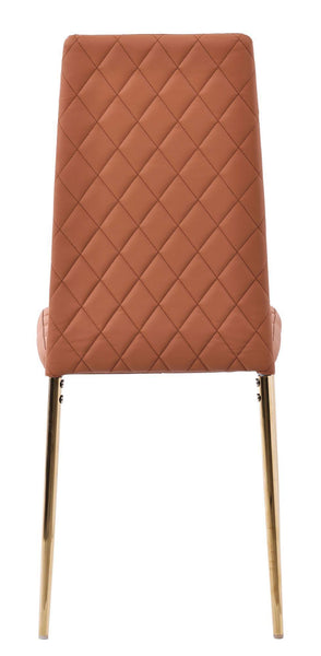 Salvo Dining Chairs in Burnt Orange Colour Leather and Gold Metal Legs