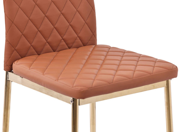 Salvo Dining Chairs in Burnt Orange Colour Leather and Gold Metal Legs