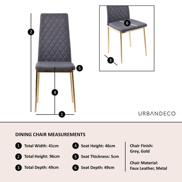 Salvo Dining Chairs in Grey Colour Leather and Gold Metal Legs