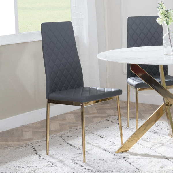 Salvo Dining Chairs in Grey Colour Leather and Gold Metal Legs