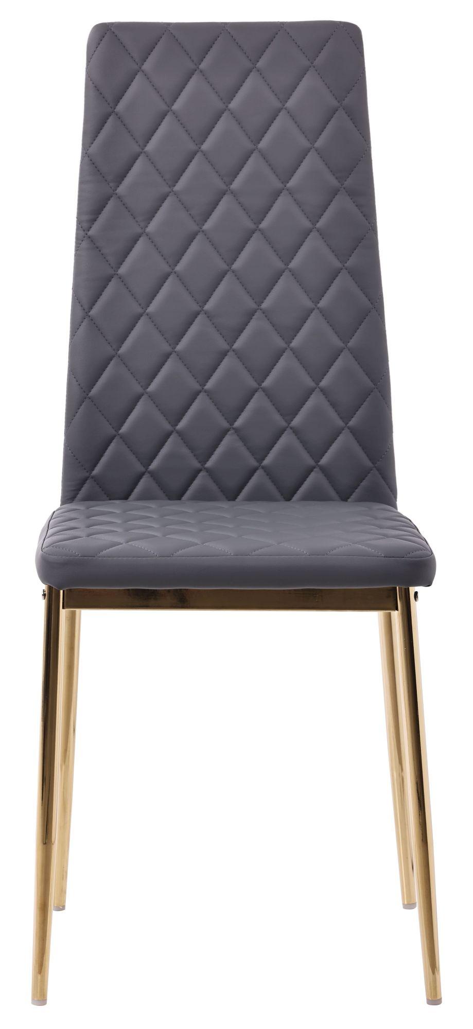 Salvo Dining Chairs in Grey Colour Leather and Gold Metal Legs