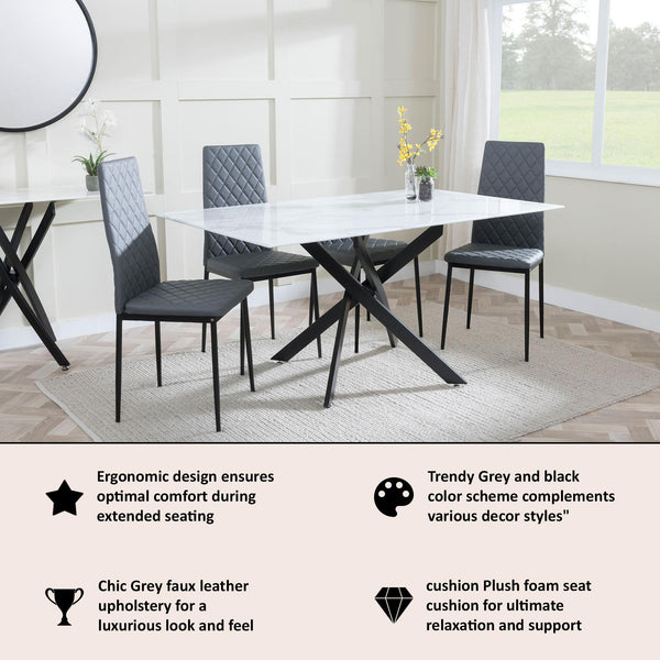 Salvo Dining Chairs in Grey Colour Leather and Black Metal Legs