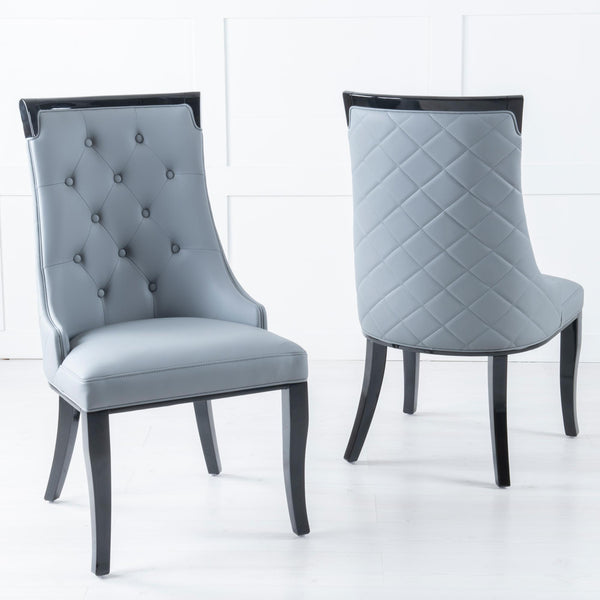 Torino Grey Leather Large High Back Dining Chair with Black Legs