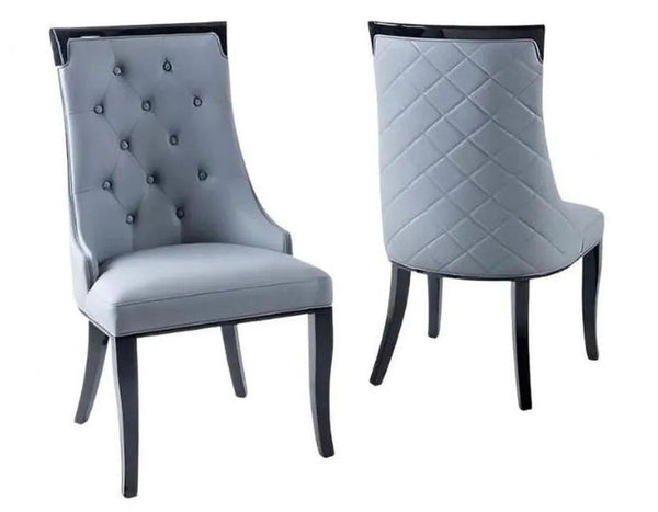 Torino Grey Leather Large High Back Dining Chair with Black Legs