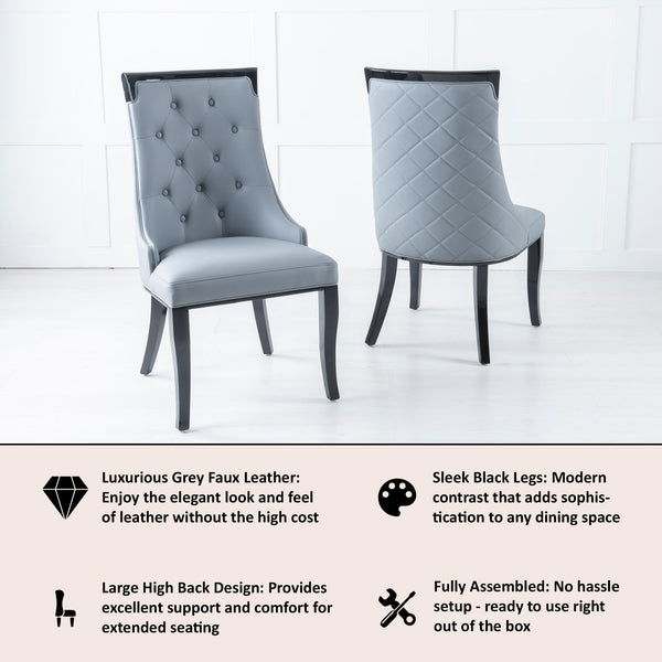 Torino Grey Leather Large High Back Dining Chair with Black Legs