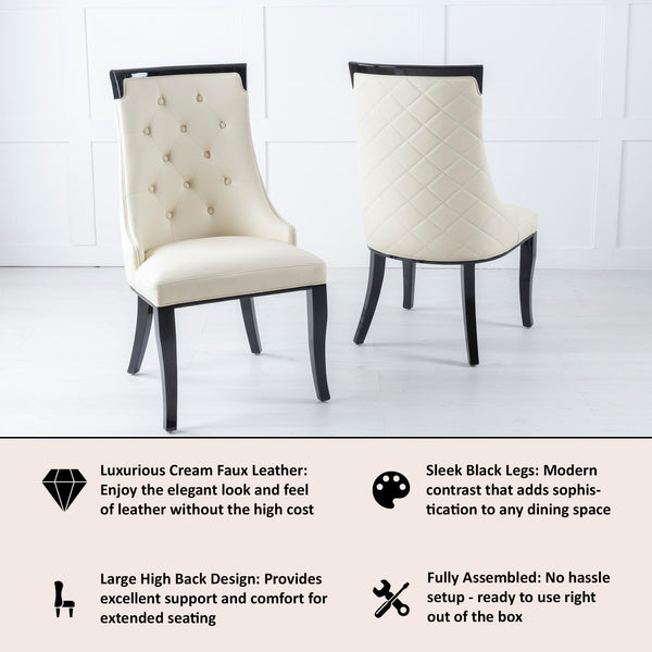Torino Cream Leather Large High Back Dining Chair with Black Legs