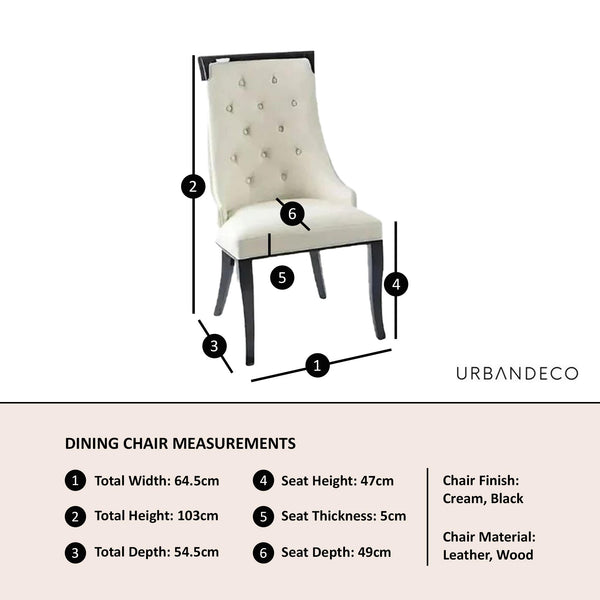 Torino Cream Leather Large High Back Dining Chair with Black Legs