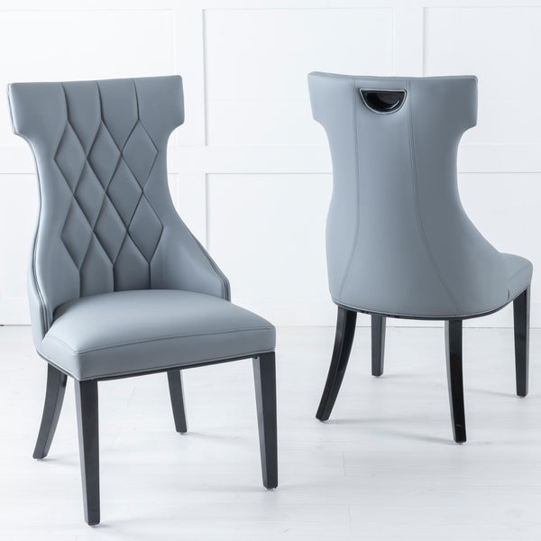 Tremiti Grey Leather Large High Back Dining Chair with Black Legs