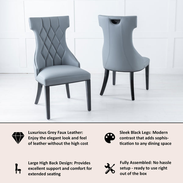 Tremiti Grey Leather Large High Back Dining Chair with Black Legs