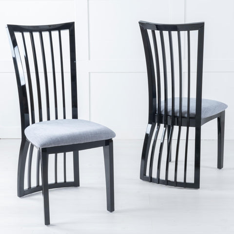 Venito Black High Gloss Slatted Back Dining Chair With Grey Seat Pads