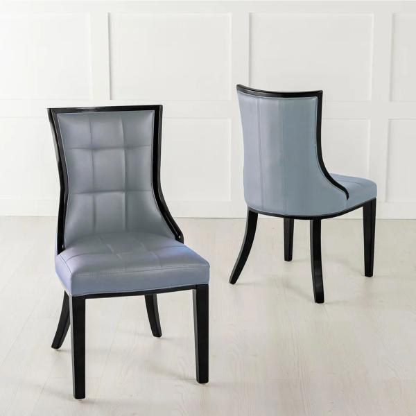 Zanetti Grey Leather Dining Chair with Brown Legs
