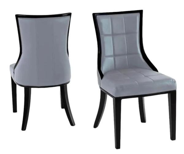 Zanetti Grey Leather Dining Chair with Brown Legs