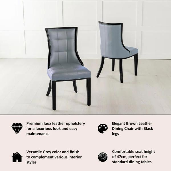 Zanetti Grey Leather Dining Chair with Brown Legs