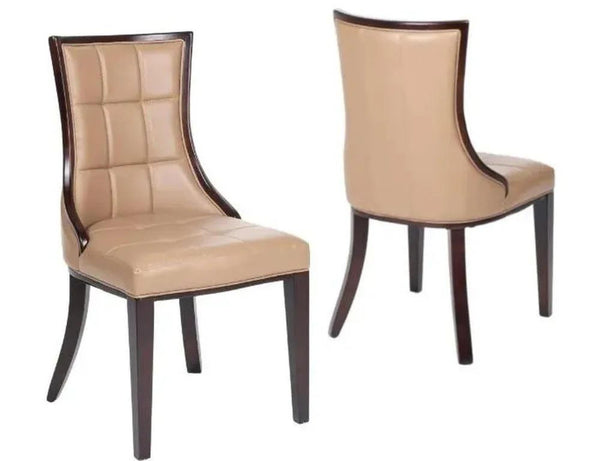 Zanetti Taupe Leather Dining Chair with Brown Legs