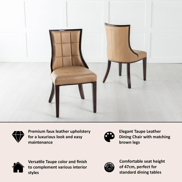 Zanetti Taupe Leather Dining Chair with Brown Legs
