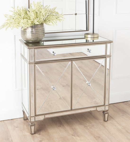 Acorn Mirrored Champagne Trim Small Sideboard - 2 Doors