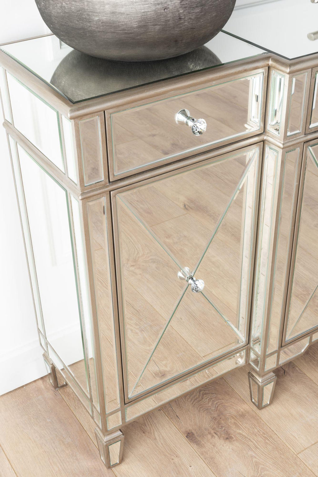 Acorn Mirrored Champagne Trim Large Sideboard - 3 Doors