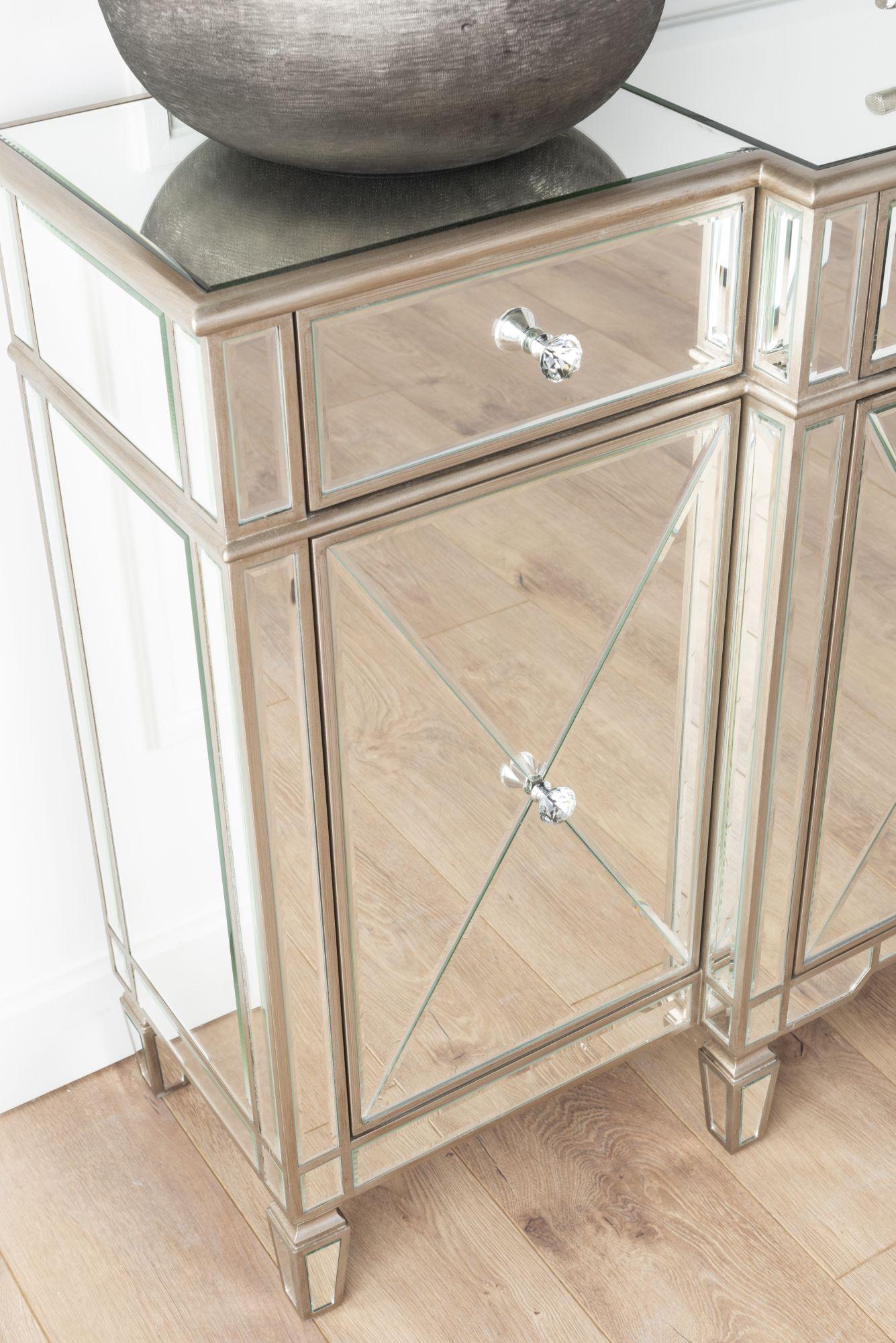 Acorn Mirrored Champagne Trim Large Sideboard - 3 Doors