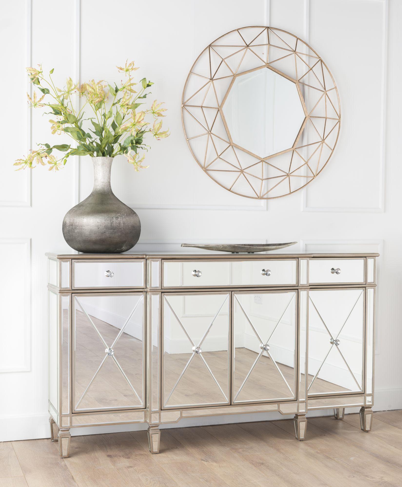 Acorn Mirrored Champagne Trim Large Sideboard - 3 Doors