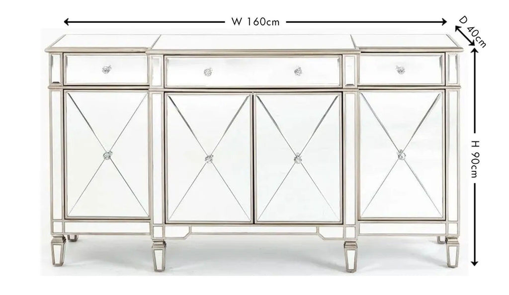 Acorn Mirrored Champagne Trim Large Sideboard - 3 Doors