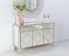Cairo Mirrored Gold Trim Large Sideboard - 3 Doors