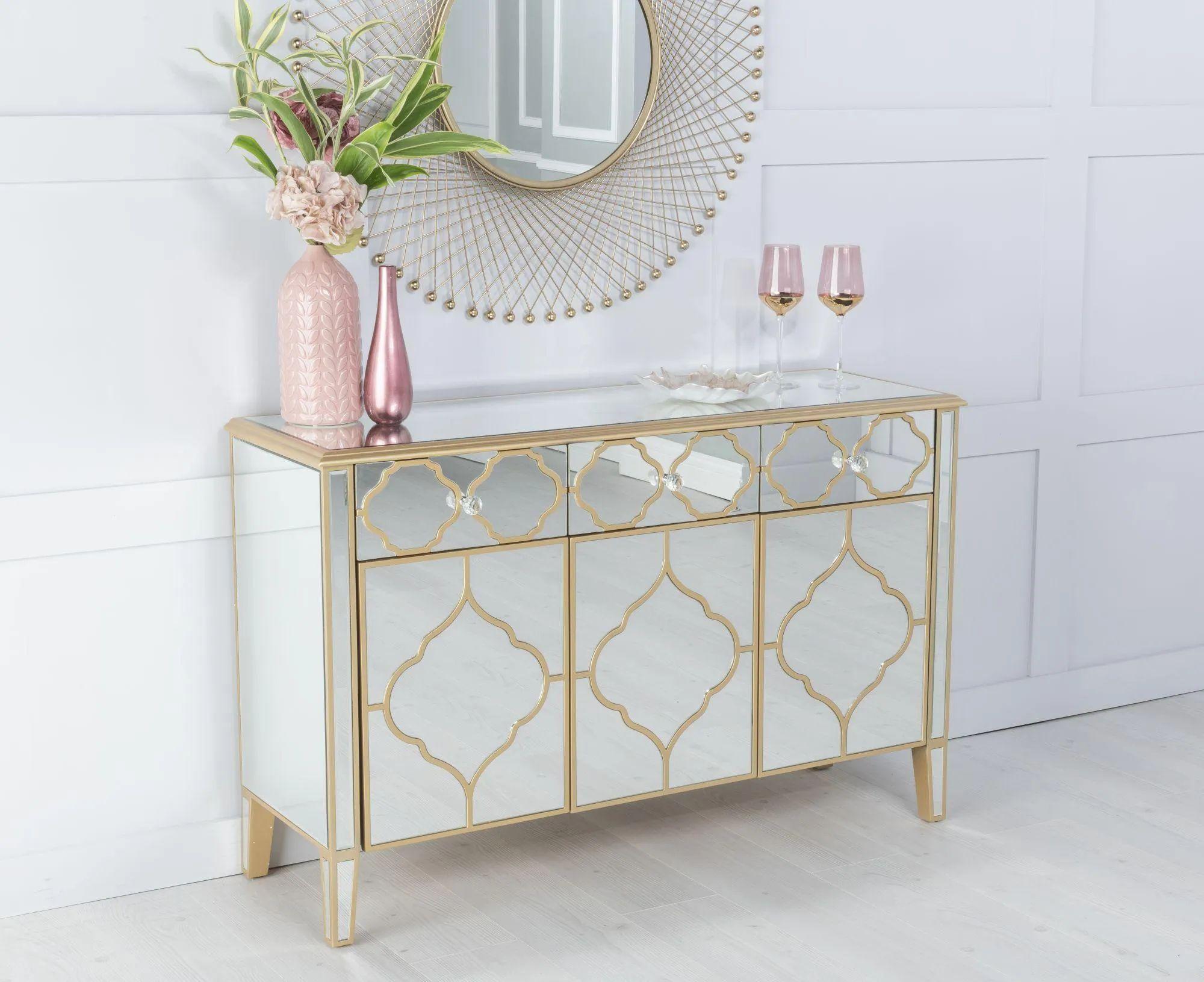 Cairo Mirrored Gold Trim Large Sideboard - 3 Doors
