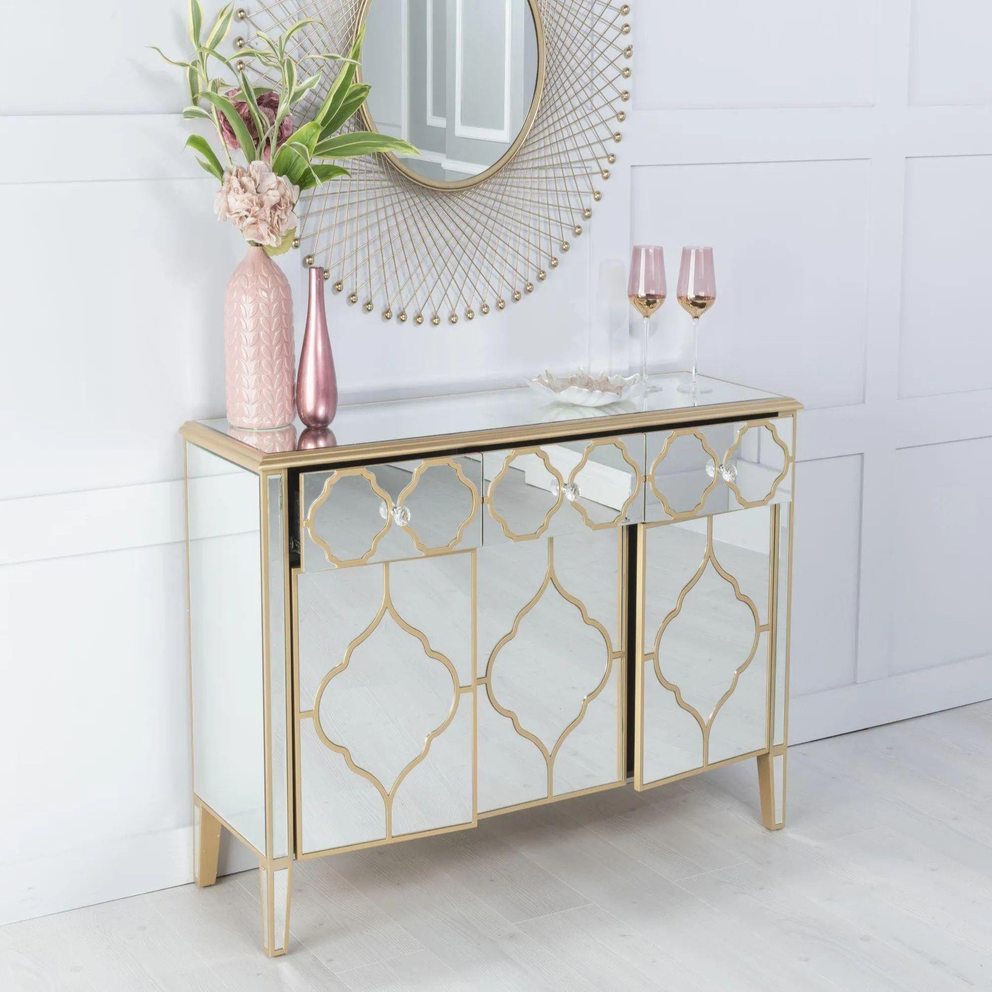 Cairo Mirrored Gold Trim Large Sideboard - 3 Doors