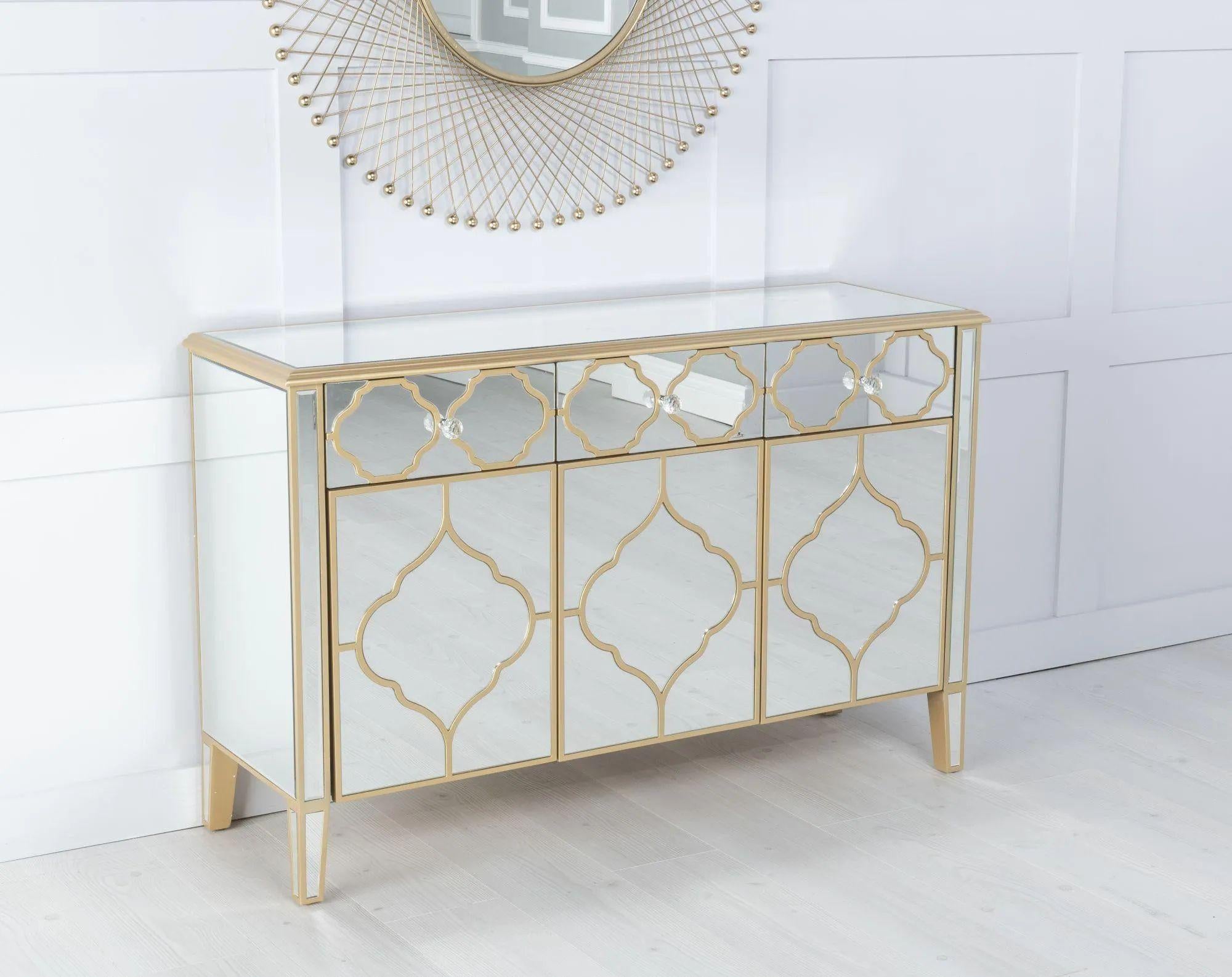 Cairo Mirrored Gold Trim Large Sideboard - 3 Doors