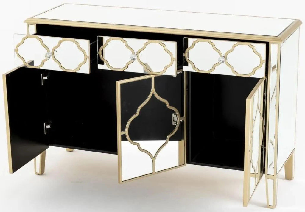 Cairo Mirrored Gold Trim Large Sideboard - 3 Doors