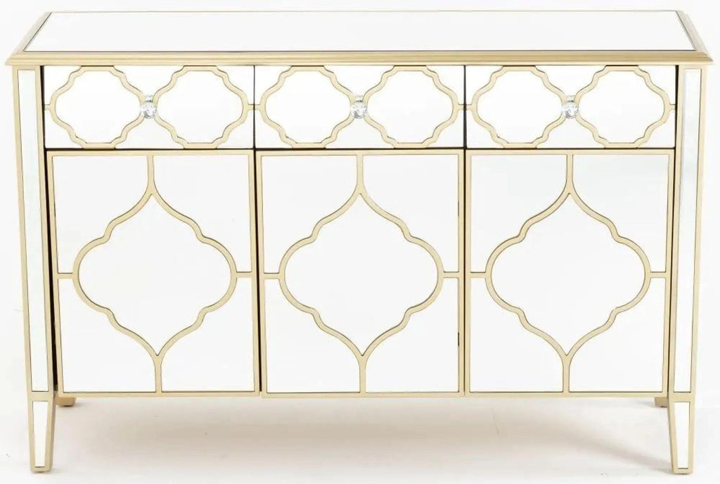 Cairo Mirrored Gold Trim Large Sideboard - 3 Doors