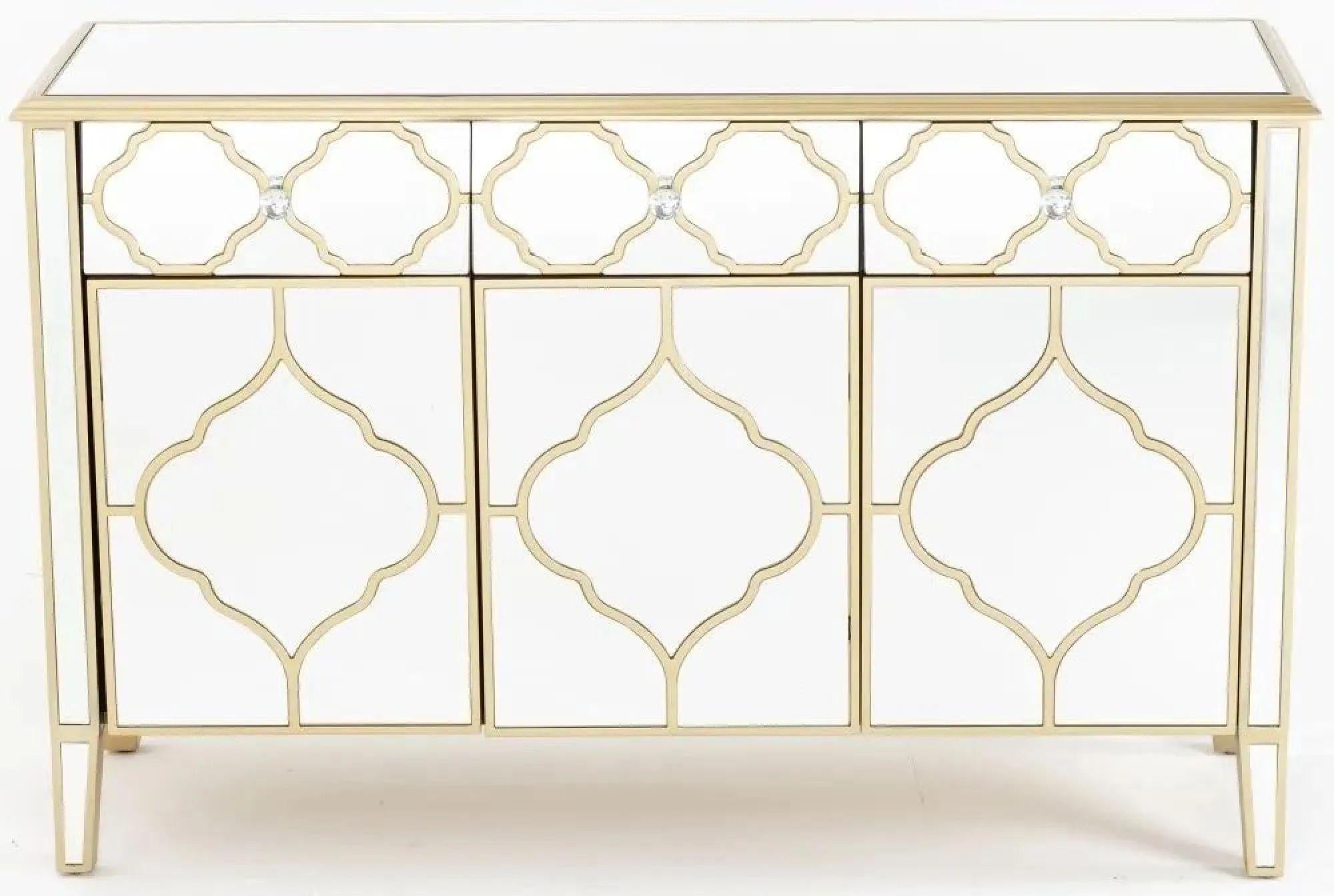 Cairo Mirrored Gold Trim Large Sideboard - 3 Doors