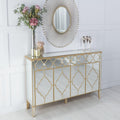 Cairo Mirrored Gold Trim Large Sideboard - 4 Doors