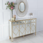 Cairo Mirrored Gold Trim Large Sideboard - 4 Doors