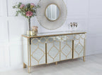Cairo Mirrored Gold Trim Large Sideboard - 4 Doors
