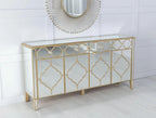 Cairo Mirrored Gold Trim Large Sideboard - 4 Doors