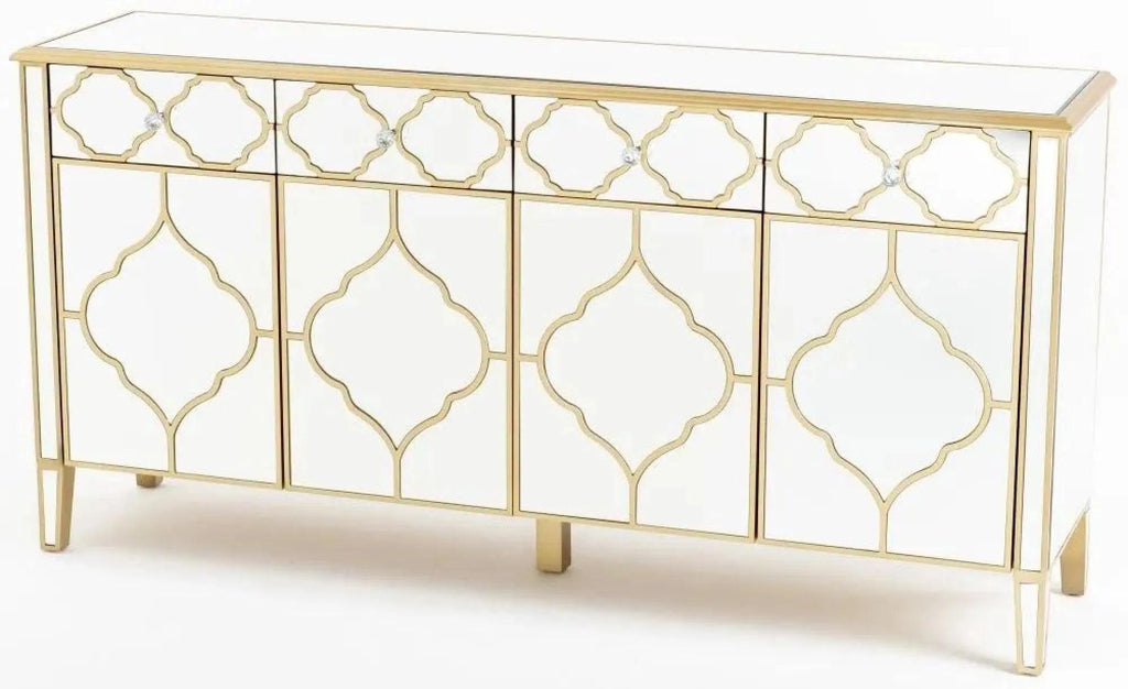 Cairo Mirrored Gold Trim Large Sideboard - 4 Doors